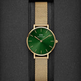 Daniel Wellington Petite Emerald Green Dial Gold Mesh Strap Watch For Women - DW00100479 Authentic Buy Shop Now