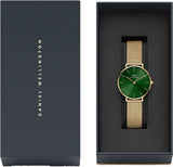 Daniel Wellington Petite Emerald Green Dial Gold Mesh Strap Watch For Women - DW00100480 Authentic Buy Shop Now