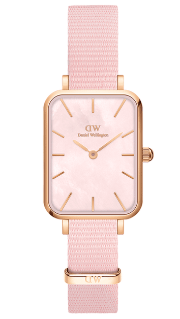 Daniel Wellington Quadro Pressed Mother of Pearl Pink Dial Pink Nylon Strap Watch For Women - DW00100509 Authentic Buy Shop Now