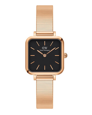 Daniel Wellington Quadro Studio Black Dial Rose Gold Mesh Strap Watch For Women - DW00100518 Authentic Buy Shop Now