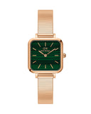 Daniel Wellington Quadro Studio Green Dial Rose Gold Mesh Strap Watch For Women - DW00100520 Authentic Buy Shop Now