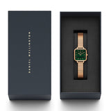 Daniel Wellington Quadro Studio Green Dial Rose Gold Mesh Strap Watch For Women - DW00100520 Authentic Buy Shop Now