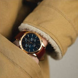 Daniel Wellington Iconic Chronograph Blue Dial Brown Leather Strap Watch For Men - DW00100639
