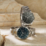 Daniel Wellington Iconic Chronograph Link Blue Dial Silver Steel Strap Watch For Men - DW00100644 Authentic Buy Shop Now