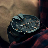 Diesel Mega Chief Chronograph Black Dial Black Leather Strap Watch For Men - DZ4291 Authentic Buy Shop Now