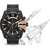 Diesel Mega Chief Chronograph Black Dial Black Steel Strap Watch For Men - DZ4309 Authentic Buy Shop Now