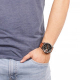 Diesel Mega Chief Chronograph Black Dial Brown Leather Strap Watch For Men - DZ4343 Authentic Buy Shop Now