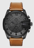Diesel Mega Chief Chronograph Grey Dial Brown Leather Strap Watch For Men - DZ4463 Authentic Buy Shop Now