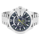 Diesel Mega Chief Chronograph Blue Dial Silver Steel Strap Watch For Men - DZ4465 Authentic Buy Shop Now