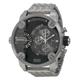 Diesel Little Daddy Chronograph Black Dial Silver Steel Strap Watch For Men - DZ7259 Authentic Buy Shop Now