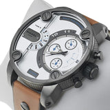 Diesel SBA Dual Time Chronograph White Dial Brown Leather Strap Watch For Men - DZ7269 Authentic Buy Shop Now