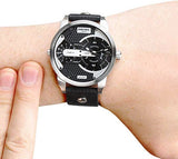 Diesel Mini Daddy Black Silver Dial Black Leather Strap Watch For Men - DZ7307 Authentic Buy Shop Now