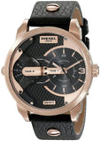 Diesel Mini Daddy Dual Time Black & Gold Dial Black Leather Strap Watch For Men - DZ7317 Authentic Buy Shop Now