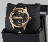Diesel Mini Daddy Dual Time Black & Gold Dial Black Leather Strap Watch For Men - DZ7317 Authentic Buy Shop Now
