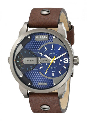 Diesel Mini Daddy Analog Blue Dial Brown Leather Strap Watch For Men - DZ7339 Authentic Buy Shop Now