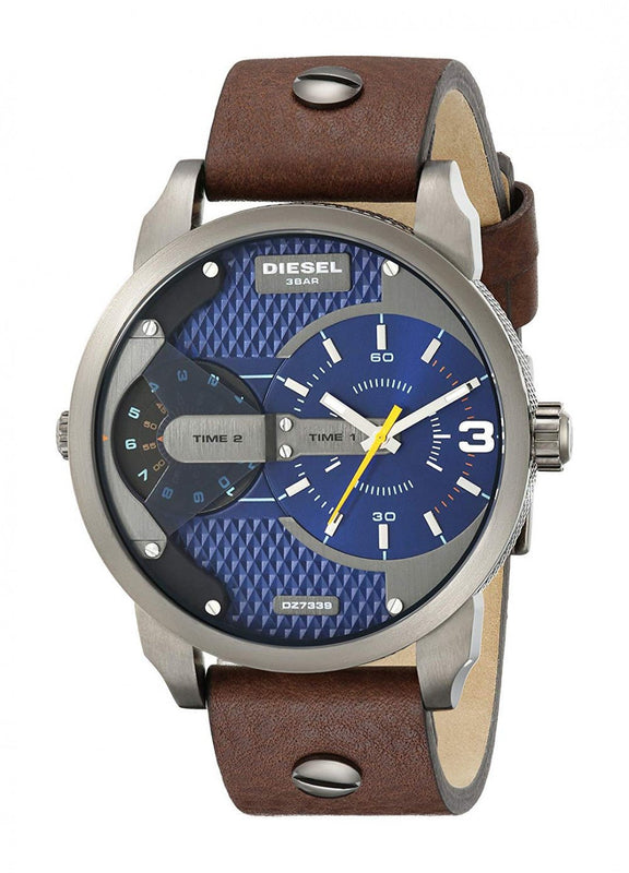 Diesel Mini Daddy Analog Blue Dial Brown Leather Strap Watch For Men - DZ7339 Authentic Buy Shop Now