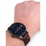Diesel Mini Daddy Analog Blue Dial Brown Leather Strap Watch For Men - DZ7339 Authentic Buy Shop Now