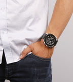 Diesel BAMF Chronograph Black Dial Black Leather Strap Watch For Men - DZ7345 Authentic Buy Shop Now