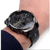 Diesel Mr Daddy 2.0 Chronograph Black Dial Black Leather Strap Watch For Men - DZ7348 Authentic Buy Shop Now
