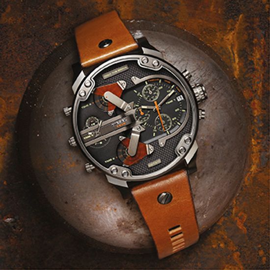 Diesel Mr Daddy 2.0 Chronograph Black Dial Brown Leather Strap Watch For Men - DZ7332 Authentic Buy Shop Now