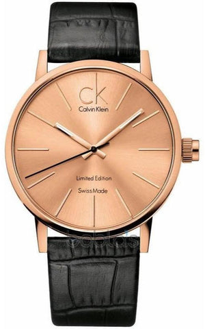 Calvin Klein Post Minimal Gold Dial Black Leather Strap Watch For Men - K7621501 Authentic Buy Shop Now