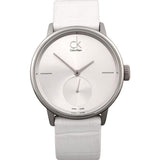 Calvin Klein Accent Silver Dial White Leather Strap Watch for Women - K2Y231K6 Authentic Buy Shop Now