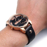Diesel Mini Daddy Dual Time Black & Gold Dial Black Leather Strap Watch For Men - DZ7317 Authentic Buy Shop Now