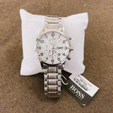Hugo Boss Aeroliner Chronograph White Dial Silver Steel Strap Watch for Men - 1513182 Authentic Buy Shop Now