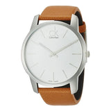 Calvin Klein City Quartz White Dial Light Brown Leather Strap Watch For Men - K2G21138 Authentic Buy Shop Now