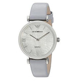 Emporio Armani Gianni T-Bar Mother Of Pearl White Dial Grey Leather Strap Watch For Women - AR11039 Authentic Buy Shop Now