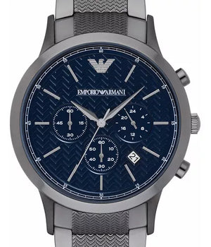 Emporio Armani Renato Chronograph Quartz Blue Dial Grey Steel Strap Watch For Men - AR2505 Authentic Buy Shop Now