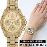 Michael Kors Mini Bradshaw Crystals Gold Dial Gold Steel Strap Watch For Women - MK6494 Authentic Buy Shop Now