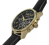 Armani Exchange Outerbanks Chronograph Black Dial Black Leather Strap Watch For Men - AX7133 Authentic Buy Shop Now