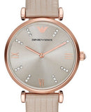 Emporio Armani Gianni T Bar Gunmetal Dial Beige Leather Strap Watch For Women - AR1681 Authentic Buy Shop Now