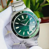 Citizen Eco Drive Vintage Green Dial Silver Steel Strap Watch For Men - AW1598-70X Authentic Buy Shop Now