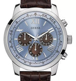 Guess Horizon Chronograph Analog Blue Dial Brown Leather Strap Watch For Men - W0380G6 Authentic Buy Shop Now