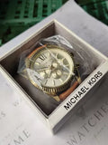 Michael Kors Lexington Chronograph Gold Dial Brown Leather Strap Watch For Men - MK8447 Authentic Buy Shop Now