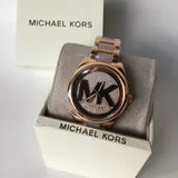 Michael Kors Janelle Three Hand Rose Gold Dial Two Tone Steel Strap Watch For Women - MK7089 Authentic Buy Shop Now