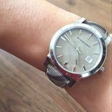 Burberry The City Grey Dial Checked Grey Leather Strap Watch for Women - BU9118 Authentic Buy Shop Now