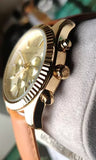 Michael Kors Lexington Chronograph Gold Dial Brown Leather Strap Watch For Men - MK8447 Authentic Buy Shop Now
