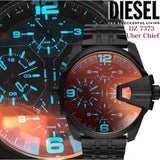 Diesel Uber Chief Chronograph Red Dial Black Steel Strap Watch For Men - DZ7373 Authentic Buy Shop Now