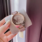 Michael Kors Janelle Three Hand Rose Gold Dial Two Tone Steel Strap Watch For Women - MK7089 Authentic Buy Shop Now