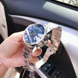 Diesel Mega Chief Chronograph Blue Dial Silver Steel Strap Watch For Men - DZ4417 Authentic Buy Shop Now