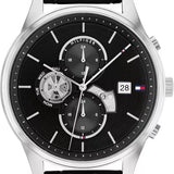 Tommy Hilfiger Weston Chronograph Black Dial Black Leather Strap Watch For Men - 1710502 Authentic Buy Shop Now