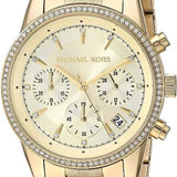 Michael Kors Ritz Chronograph Gold Dial Gold Steel Strap Watch For Women - MK6597 Authentic Buy Shop Now
