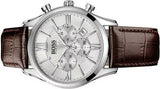 Hugo Boss Ambassador Chronograph Silver Dial Brown Leather Strap Watch For Men - HB1513195 Authentic Buy Shop Now