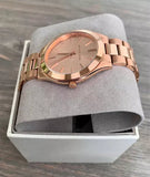 Michael Kors Mini Slim Runway Chronograph Quartz Rose Gold Dial Rose Gold Steel Strap Watch For Women - MK3205 Authentic Buy Shop Now