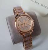 Michael Kors Janelle Three Hand Rose Gold Dial Two Tone Steel Strap Watch For Women - MK7089 Authentic Buy Shop Now