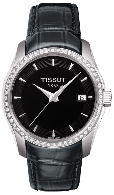 Tissot T Trend Couturier Diamonds Black Dial Black Leather Strap Watch for Women - T035.210.66.051.00 Authentic Buy Shop Now