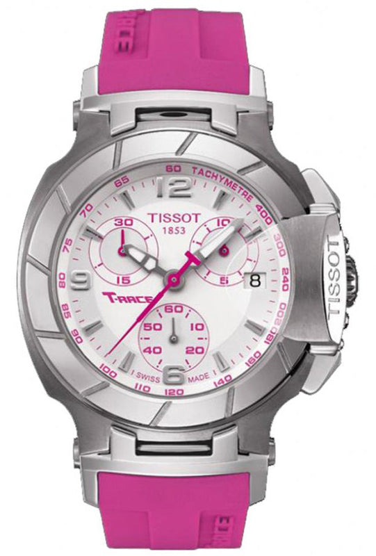 Tissot T Race Chronograph White Dial Pink Rubber Strap Watch for Women - T048.217.17.017.01 Authentic Buy Shop Now